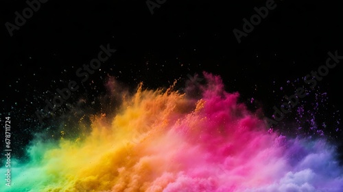 Explosion of colored powder isolated on black background