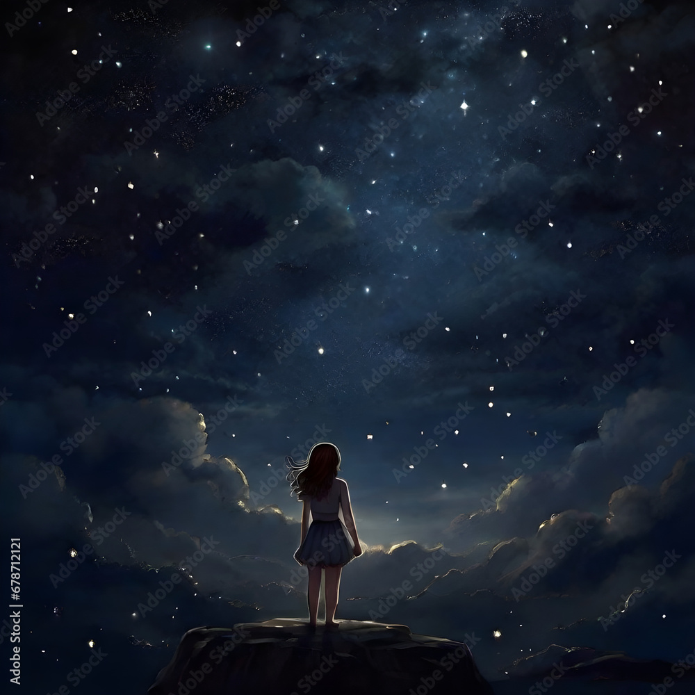 The night sky and a alone girl