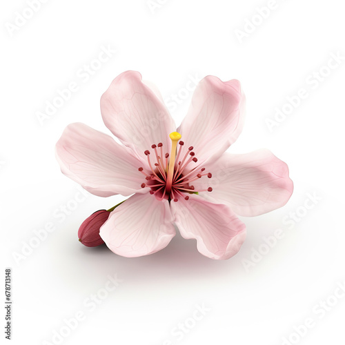 Macro Shot of  Pink Cherry Blossom Against  White Background © Moon