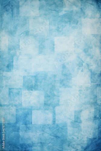 Abstract blue background, white squares in striped pattern and blocks in diagonal lines, distressed faded vintage blue texture, classy blue job report background or brochure, generative ai
