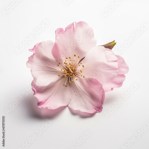 Macro Shot of Pink Cherry Blossom Against White Background