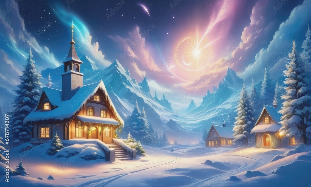 Christmas snow on a cold night 3d illustration