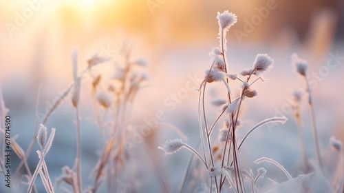 Dry grass covered with frost and ice © Ziyan