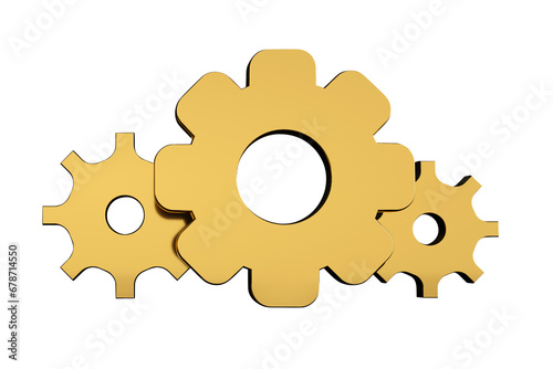 gold gears isolated on transparent background, 3d render