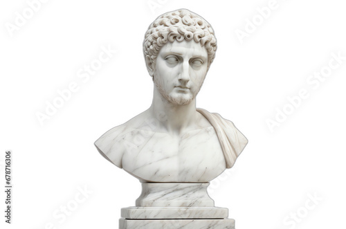 White marble head statue of a roman emperor isolated on plain white background from Generative AI