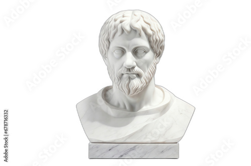  White marble head statue of Aristotle isolated on plain white background from Generative AI