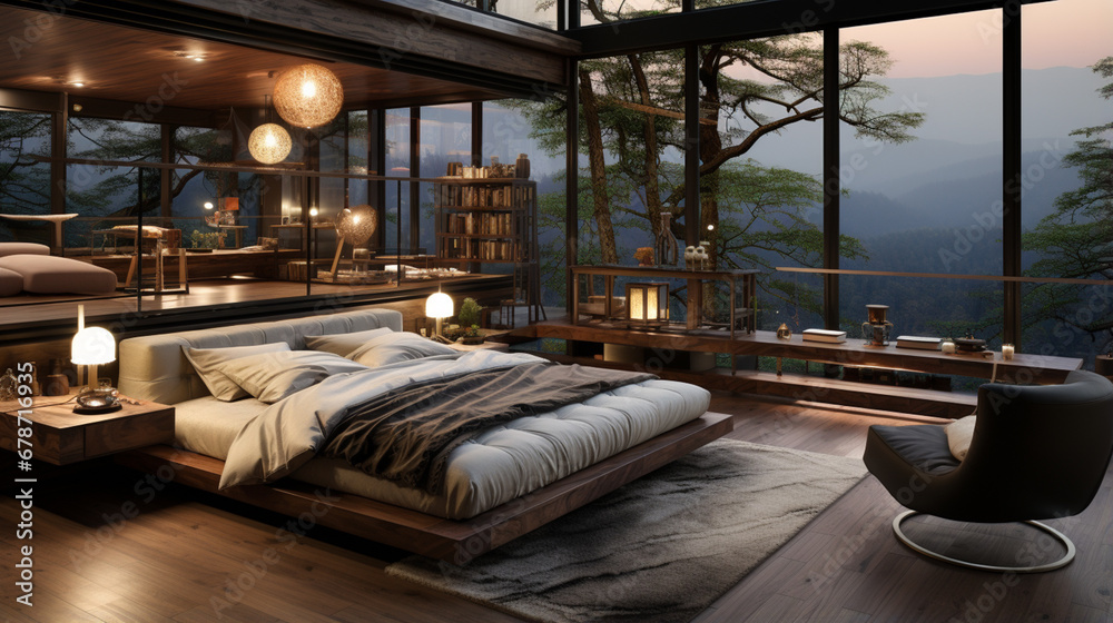 luxury modern japanese style bedroom. Generative AI