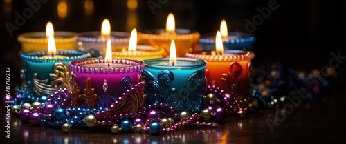 Documenting the meticulous crafting of vibrant Mardi Gras themed candles 