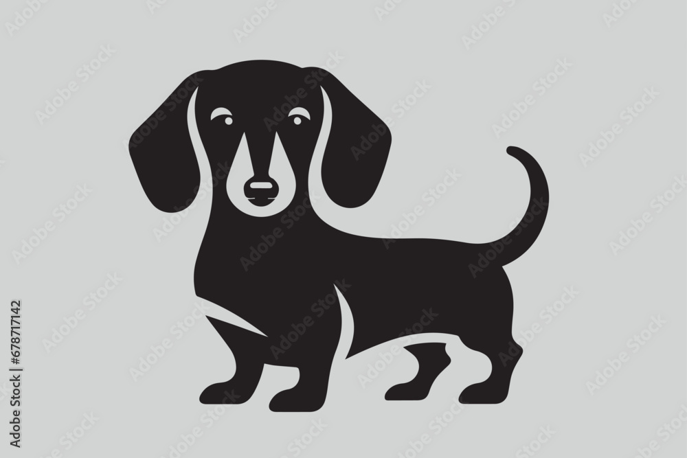 Cute dachshund dog. Modern simple logo, emblem. Black on gray