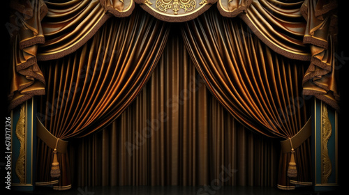 Vintage gold theater curtain, elegant and ornate art deco design
