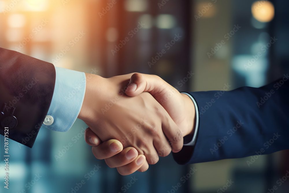 Handshake of two men, teamwork in the company, reaching a contract, generative AI Handshake of two men, teamwork in the company, reaching a contract, generative AI