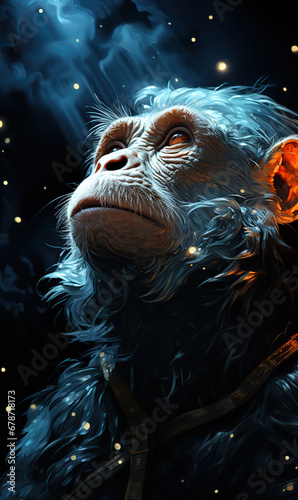 Cosmic Primate: A Blue Monkey Amidst the Starry Expanse