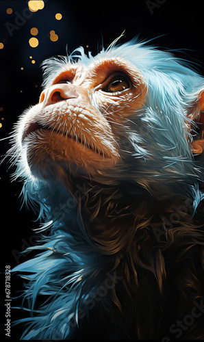 Cosmic Primate: A Blue Monkey Amidst the Starry Expanse