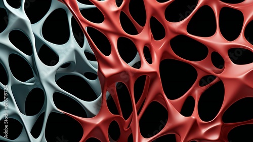 Interwoven Red and Slate Structures Creating a Stark Contrast in an Abstract Art Piece