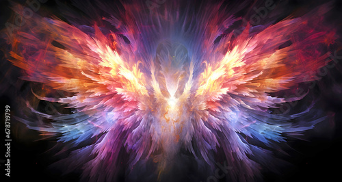 black background with angel wings. AI generated.
