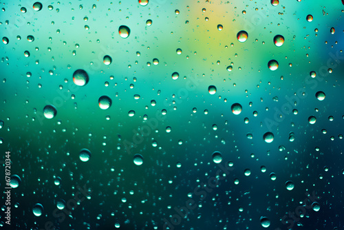Farbenfrohe Regentropfen  Abstrakte Kunst an einer Scheibe mit buntem Hintergrund
