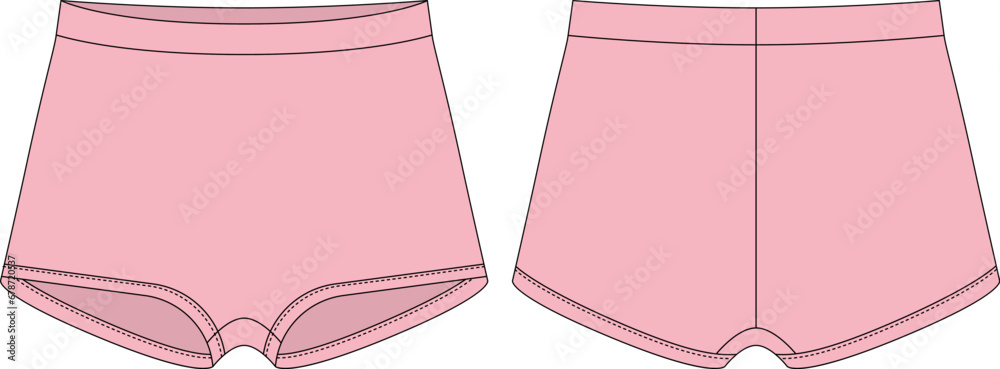 Blank girls knickers technical sketch. Pink color.