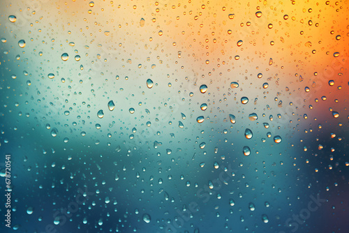 Farbenfrohe Regentropfen  Abstrakte Kunst an einer Scheibe mit buntem Hintergrund