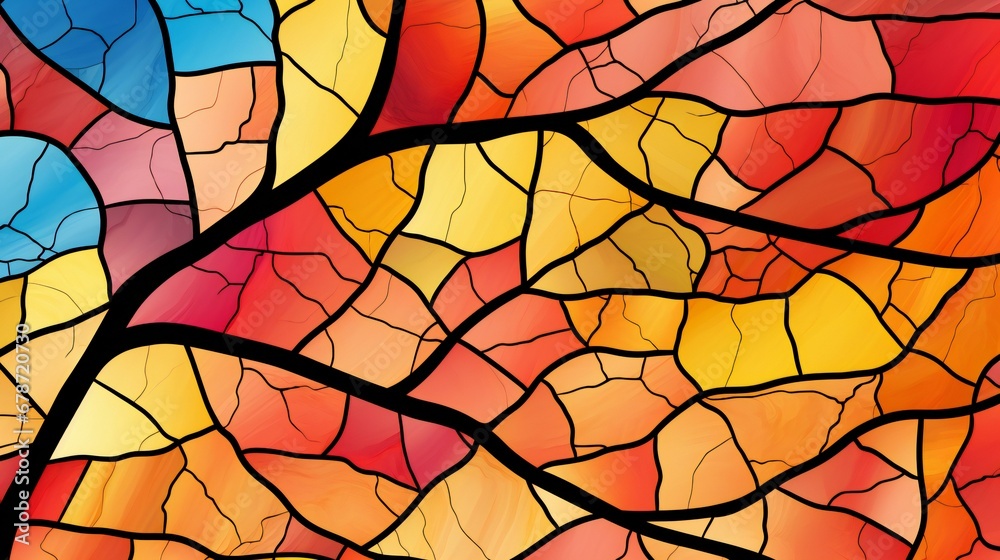 Abstract Mosaic of Vivid Autumn Hues Encased by Dark Veins in a Stained Glass Style Abstract Mosaic of Vivid Autumn Hues Encased by Dark Veins in a Stained Glass Style