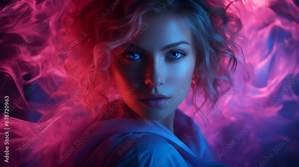 AI generated illustration of A beautiful young woman with long blond hair