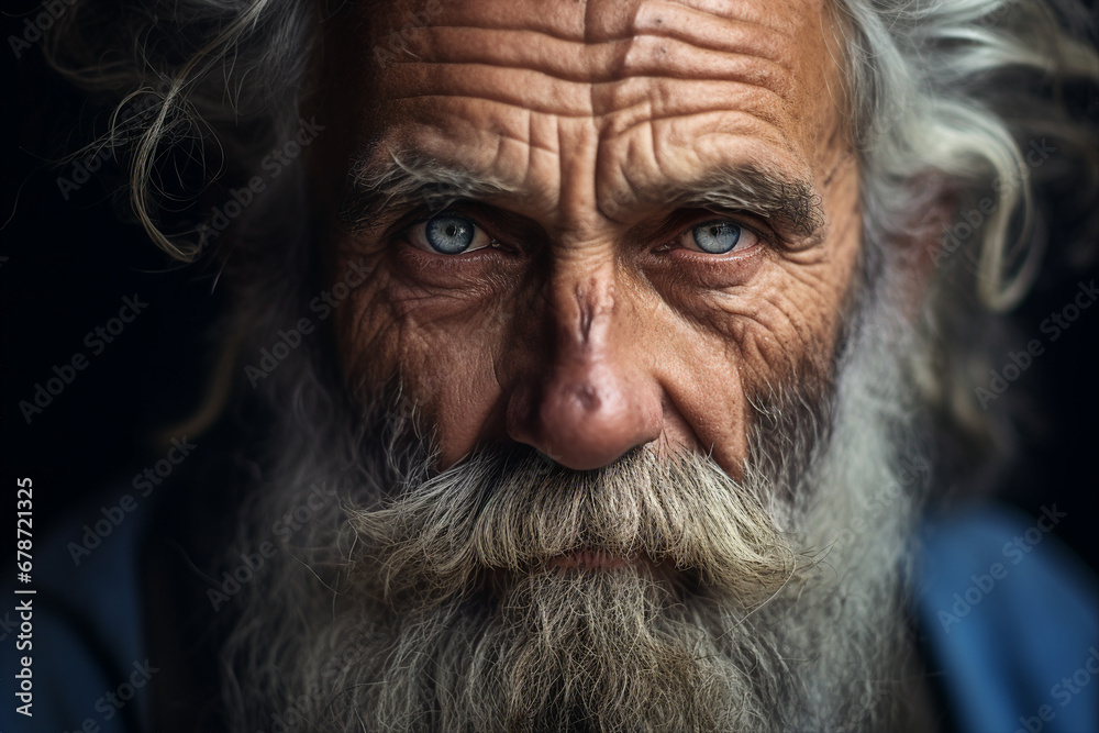 Close up photography of old poor homeless man with a sad look on his face generative ai image Close up photography of old poor homeless man with a sad look on his face generative ai image