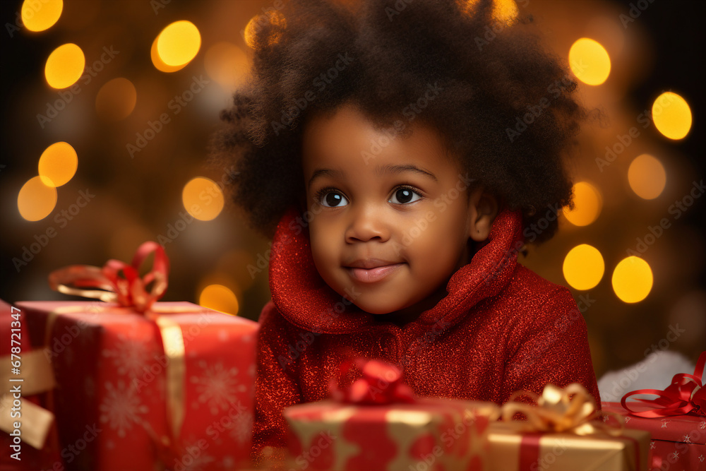 Adorable small child sleeping under Christmas evergreen tree waiting Santa coming Generative AI technology picture Adorable small child sleeping under Christmas evergreen tree waiting Santa coming Generative AI technology picture