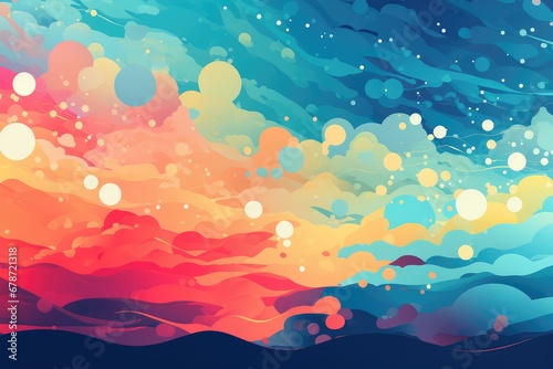 Abstract background with waves, clouds, sun and stars for Easter, Holi, Spring Equinox or National Nothing Day.  © annne
