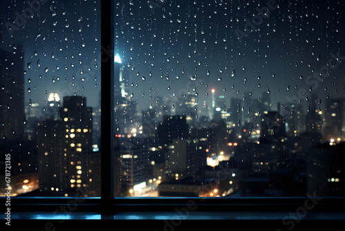 Städtische Romantik an einem Regennacht-Fenster