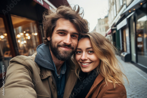 Generative AI photo of nice sweet happy cute beautiful couple walk together