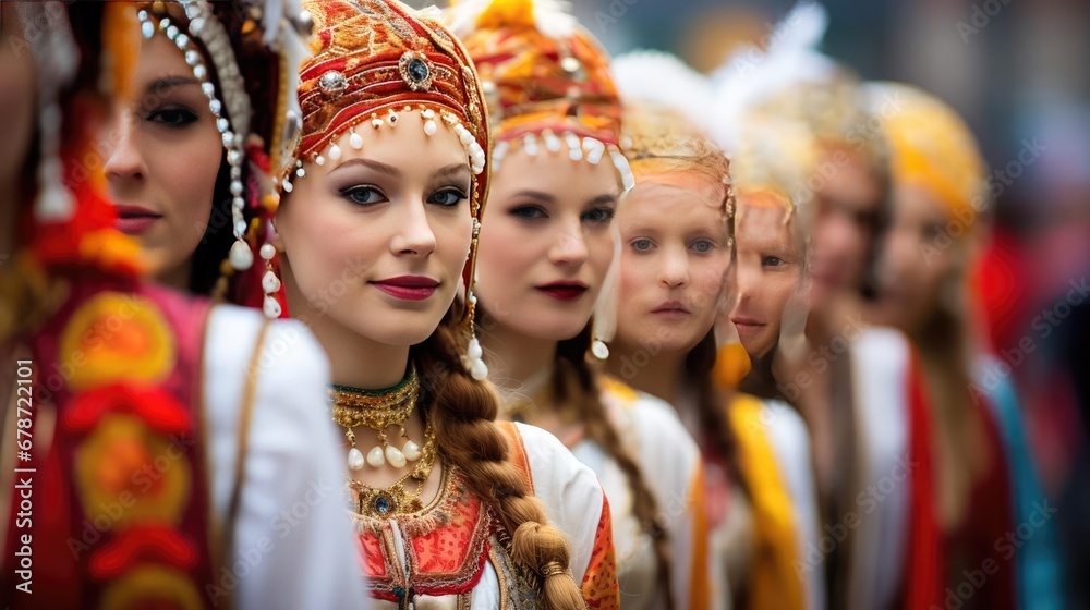 Parade in national costumes of the world