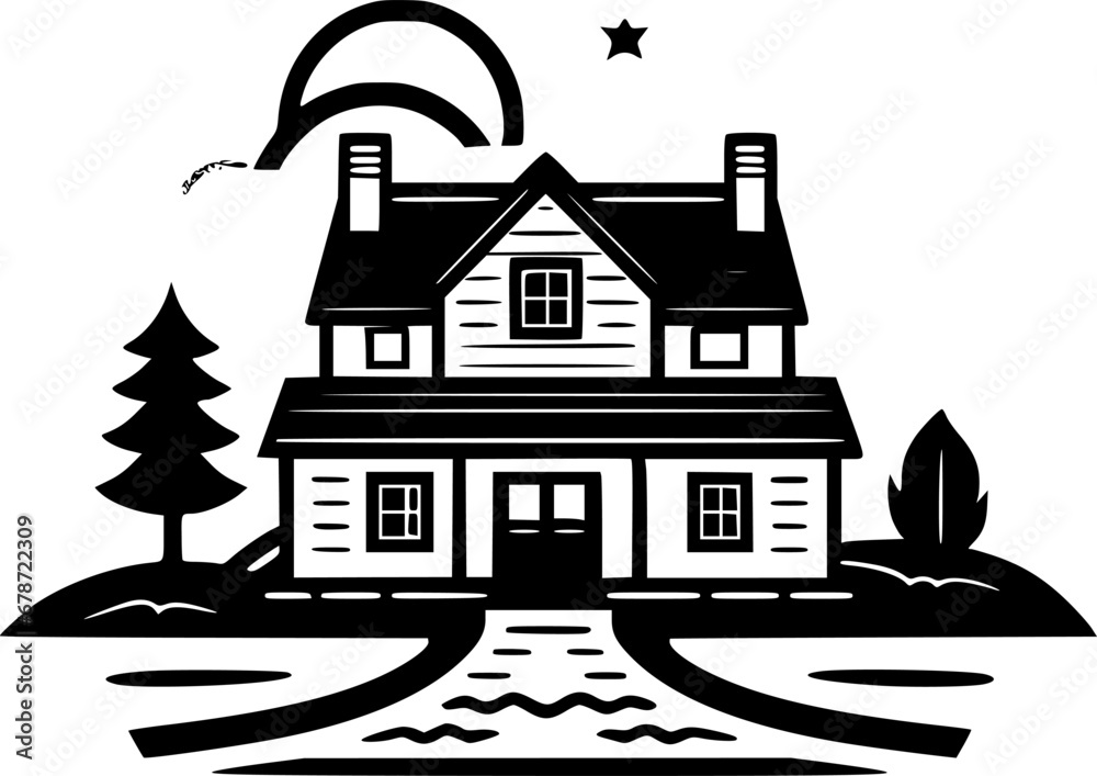 Farmhouse - Black and White Isolated Icon - Vector illustration
