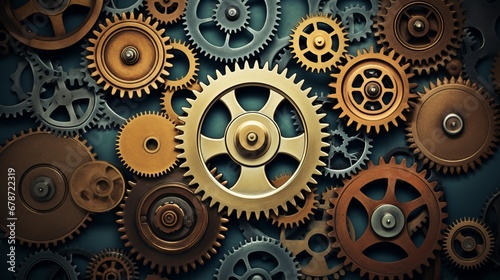 A series of interconnected gears and cogs, representing the synergy between technology and health care.