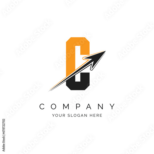 C Letter with Arrow Logo Template Illustration. C Alphabet Concept Design Modern Vector Monogram Icon