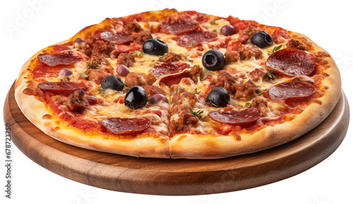 Pizza with salami, on a white isolated background generated ai