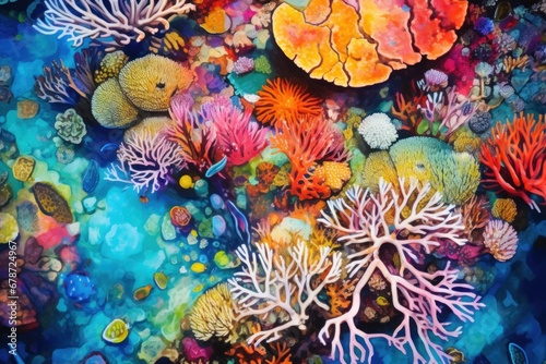a mesmerizing mandala masterpiece capturing the vibrant colors and patterns of a coral reef teeming with marine life