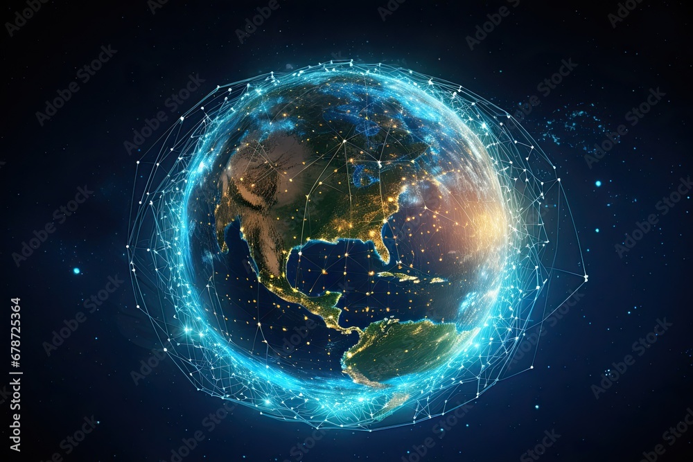 Digital data network connection on Earth. Global communication and technology concept. Generative AI