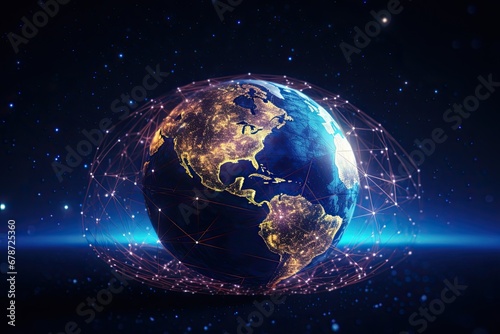 Digital data network connection on Earth. Global communication and technology concept. Generative AI photo