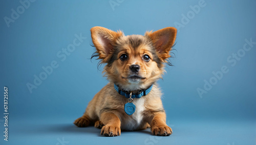 Cute Dog with blue background. Generative AI