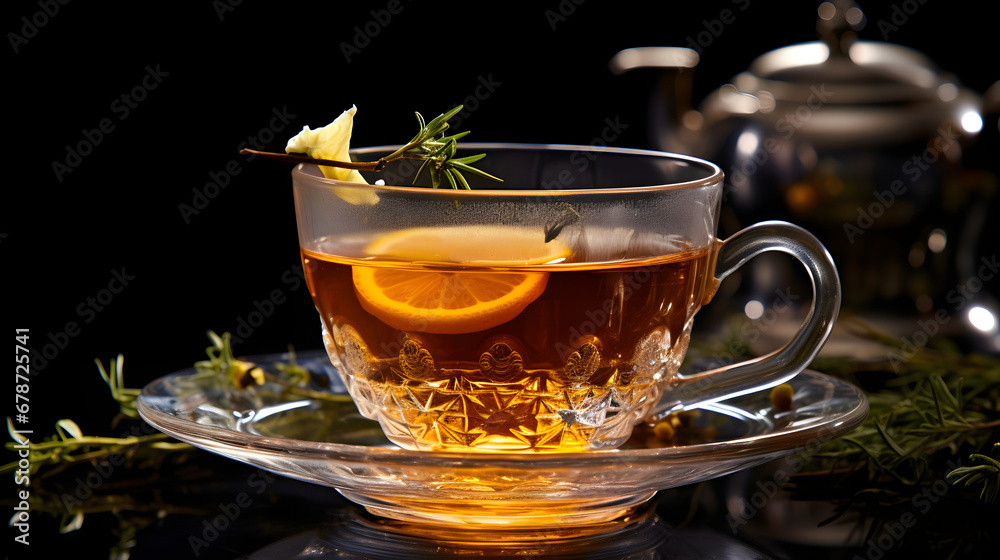 Pouring Aromatic Herbal Tea into Stylish Teacup on Transparent Background Pouring Aromatic Herbal Tea into Stylish Teacup on Transparent Background