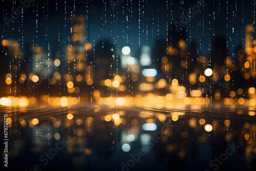 bokeh lights of the city at night in a rainy day