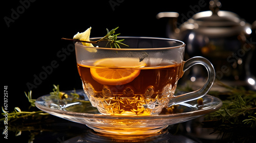  Pouring Aromatic Herbal Tea into Stylish Teacup on Transparent Background