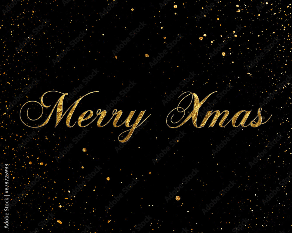 Lettering Golden Merry Christmas ornamental letters