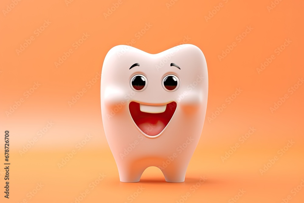 Cute happy cartoon tooth. Dental care. Generative AI Cute happy cartoon tooth. Dental care. Generative AI