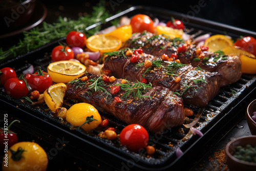 Sizzling Sensation: A Delectable Grill Steak Experience. Ai Generative 