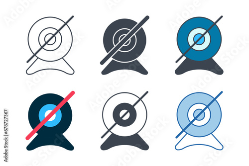 web cam not allowed icon collection with different styles. not allowed with a web cam icon symbol vector illustration isolated on white background