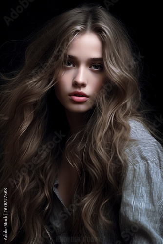 Ethereal Elegance: A Woman s portrait by Her Flowing Hair, ai generative © larrui