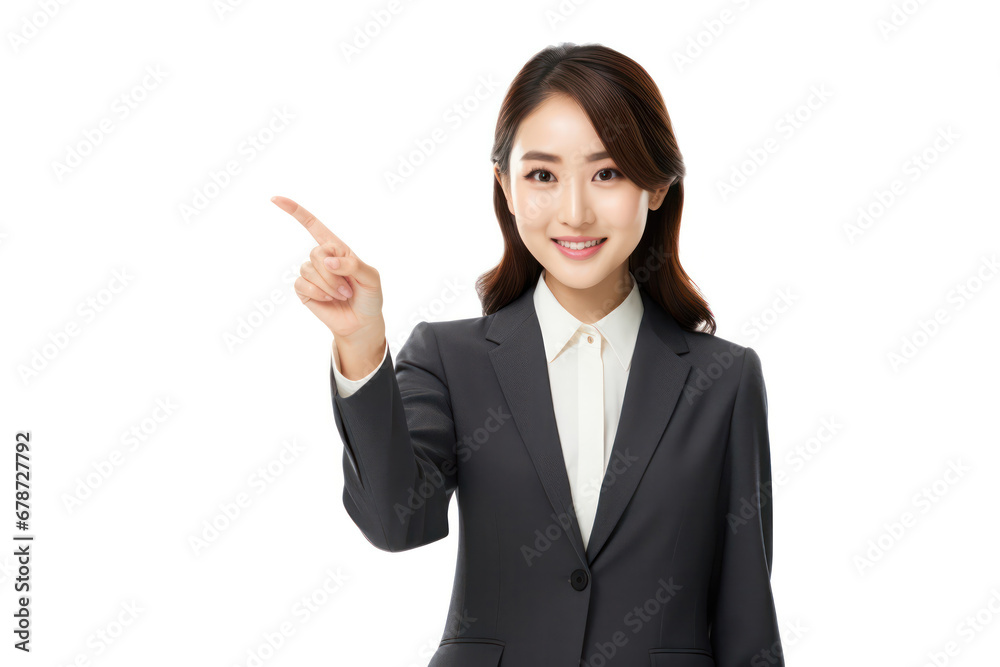 Business Guidance, Confident Japanese Executive Standing and Pointing in Professional Attire Business Guidance, Confident Japanese Executive Standing and Pointing in Professional Attire