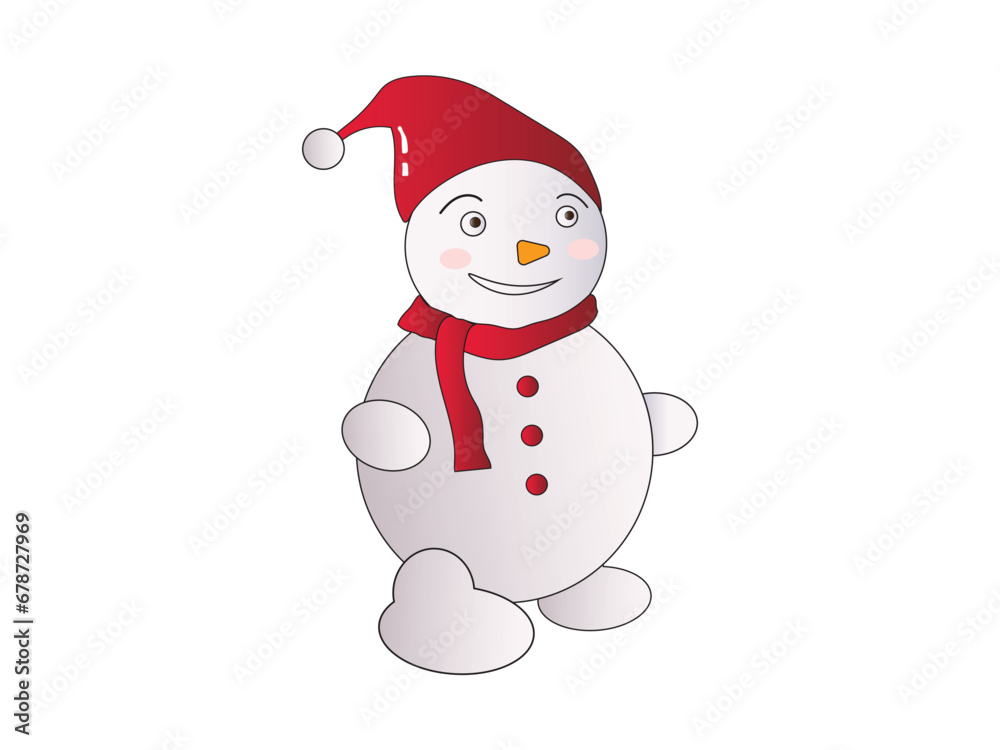 Cute snowman smiles and walks