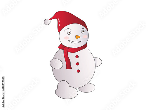 Cute snowman smiles and walks