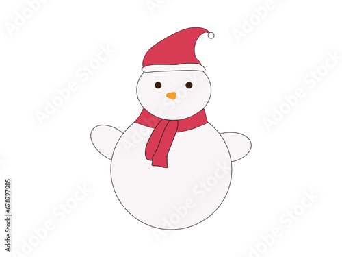 Cute and fat snowman in hat and cloth around neck